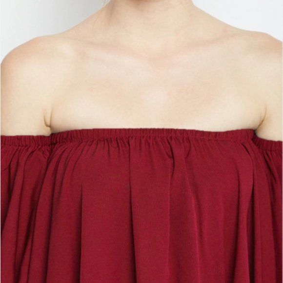 Women Maroon Solid Bardot Top - Picture 4 of 5
